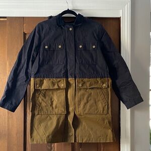 J. Crew cotton canvas long field jacket navy brown small